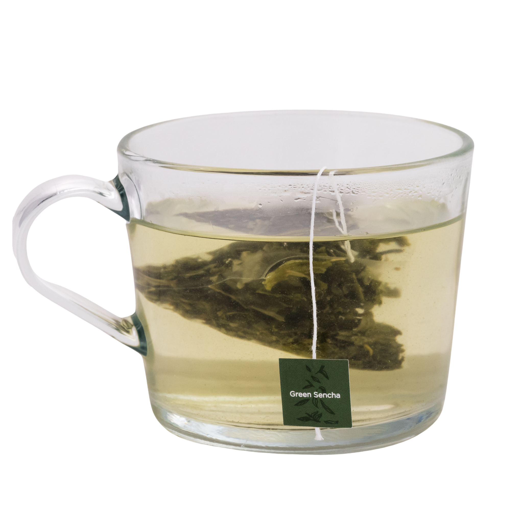TEA MATE packaging  is either 100% recyclable, biodegradable or recycled. TEA MATE Green Sencha biodegradable tea bagger inside a clear glass tea cup