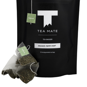 Close Up Australian Tea Packaging Of TEA MATE Organic Peppy Mint Peppermint Tea In Premium Biodegradable Tea Bags