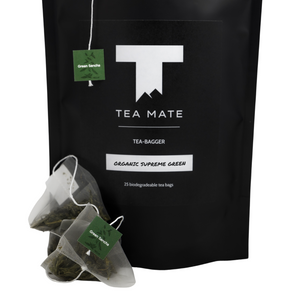 Close Up Australian Tea Packaging Of TEA MATE Organic Supreme Green Tea Sencha Green Tea In Premium Biodegradable Tea Bags